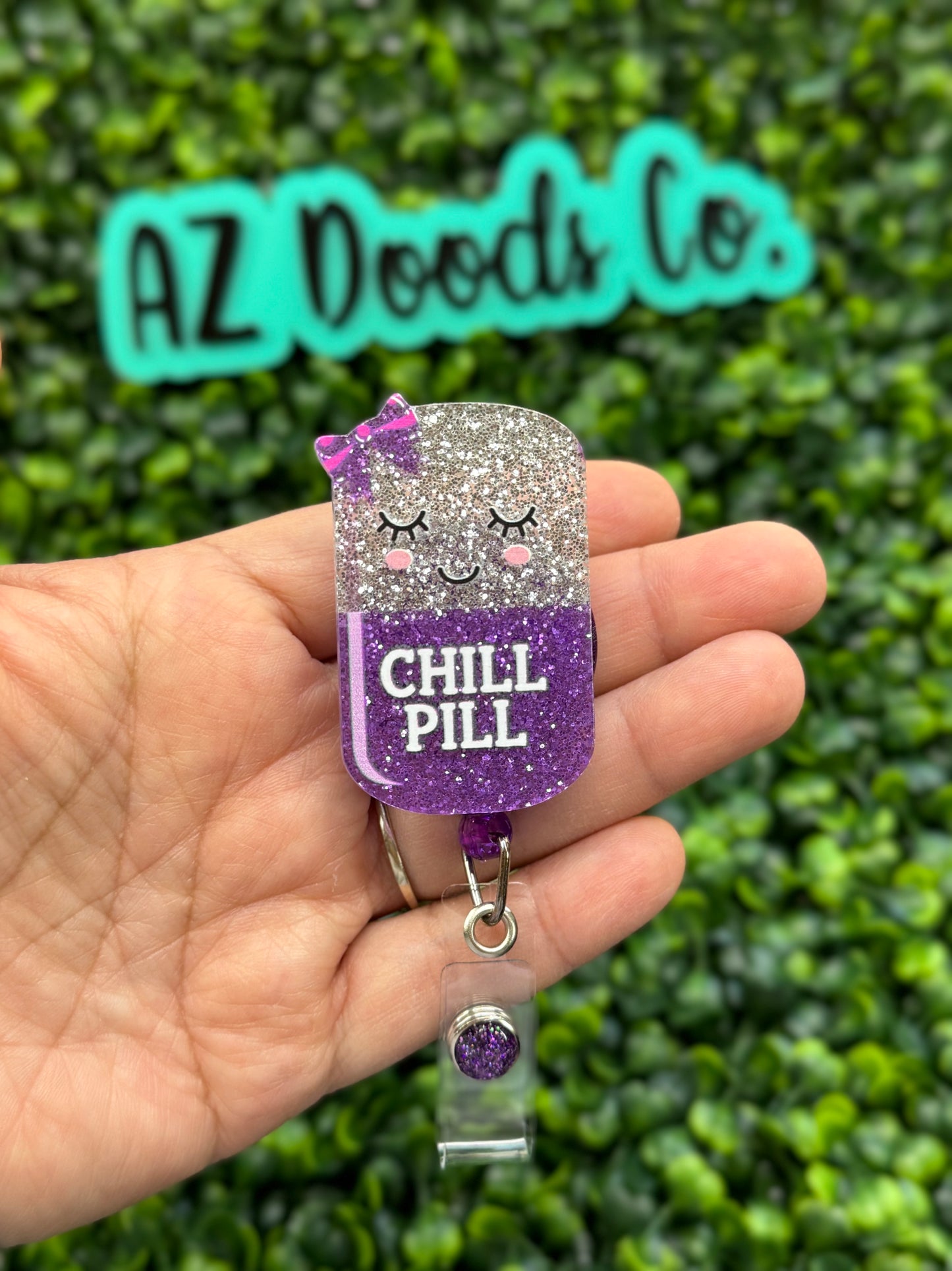 Chill Pill Glitter Badge Reel