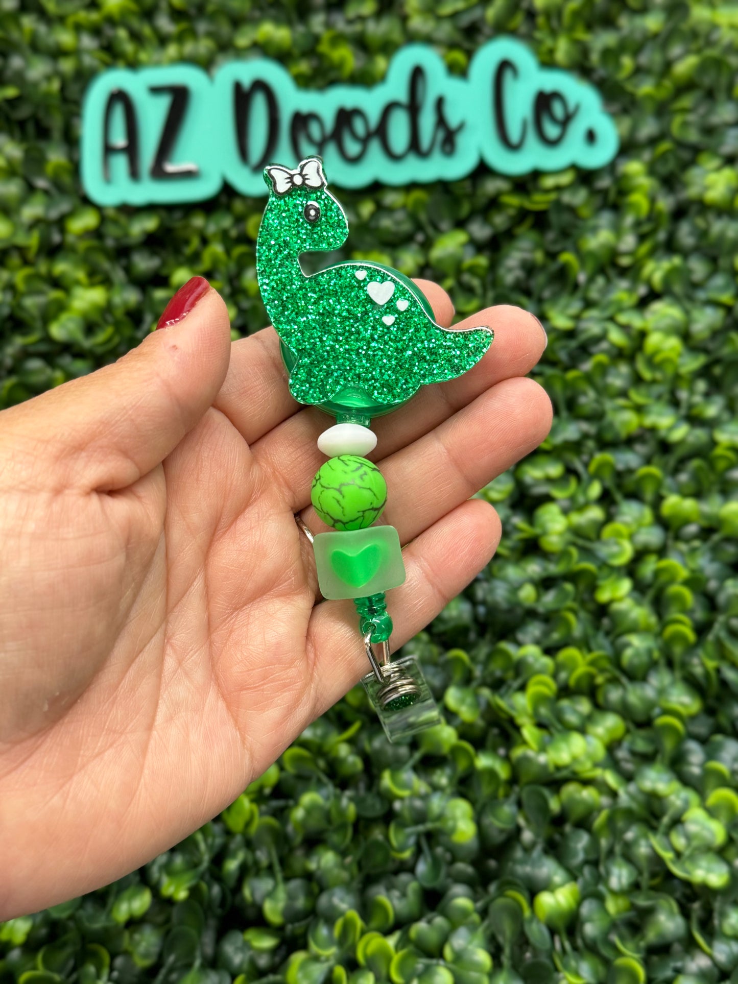 Glitter-saurus Beaded Badge Reel