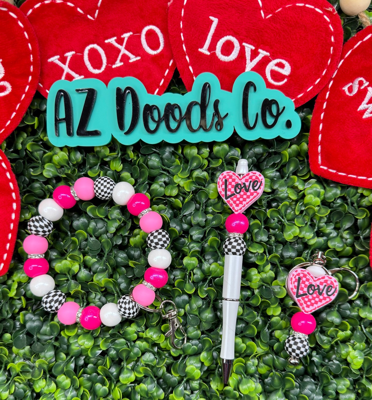 Valentines Collection- Checkered Love Wristlet Set