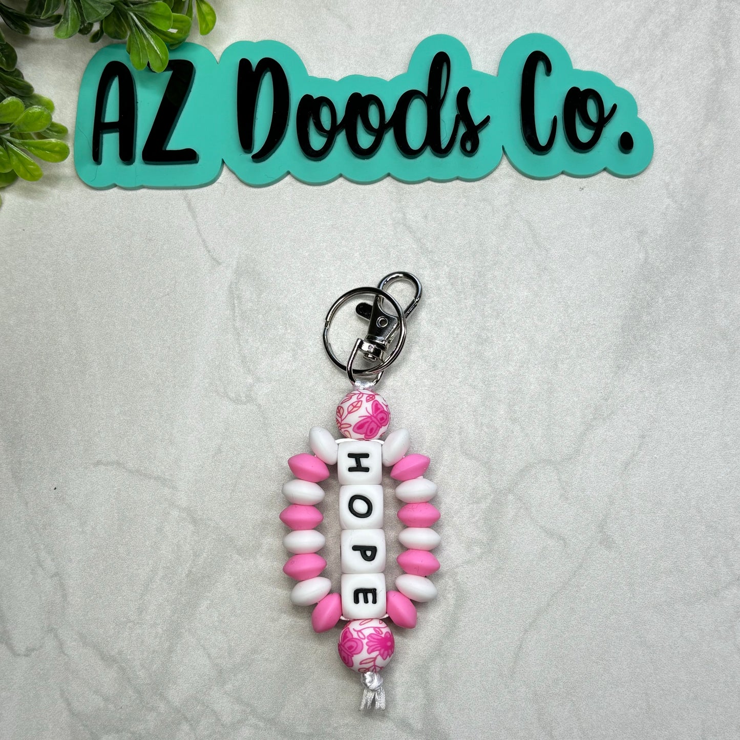 Pink Hope Beaded Keychain