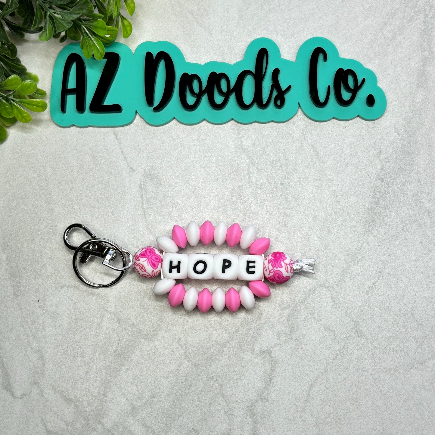 Pink Hope Beaded Keychain