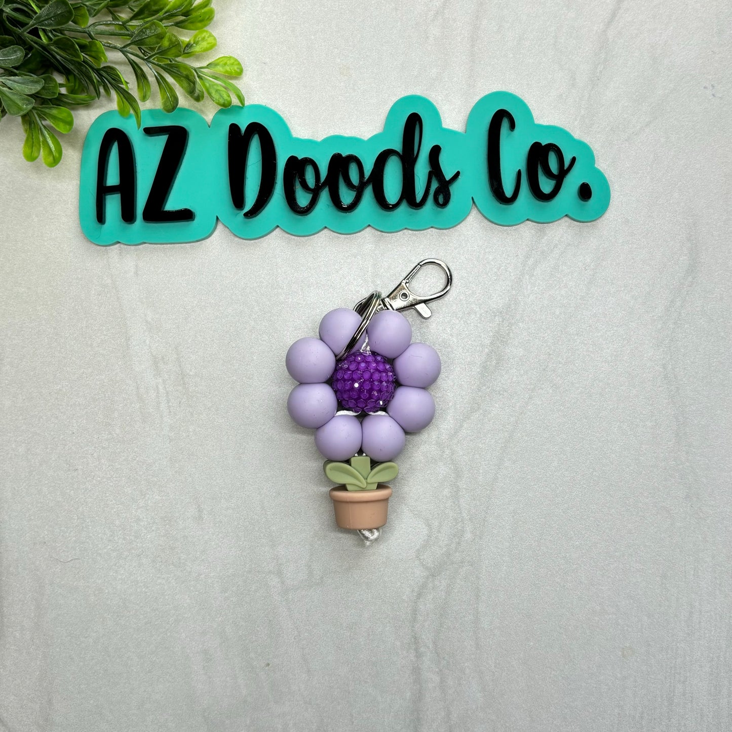 Violet Sparkle Flower Keychain