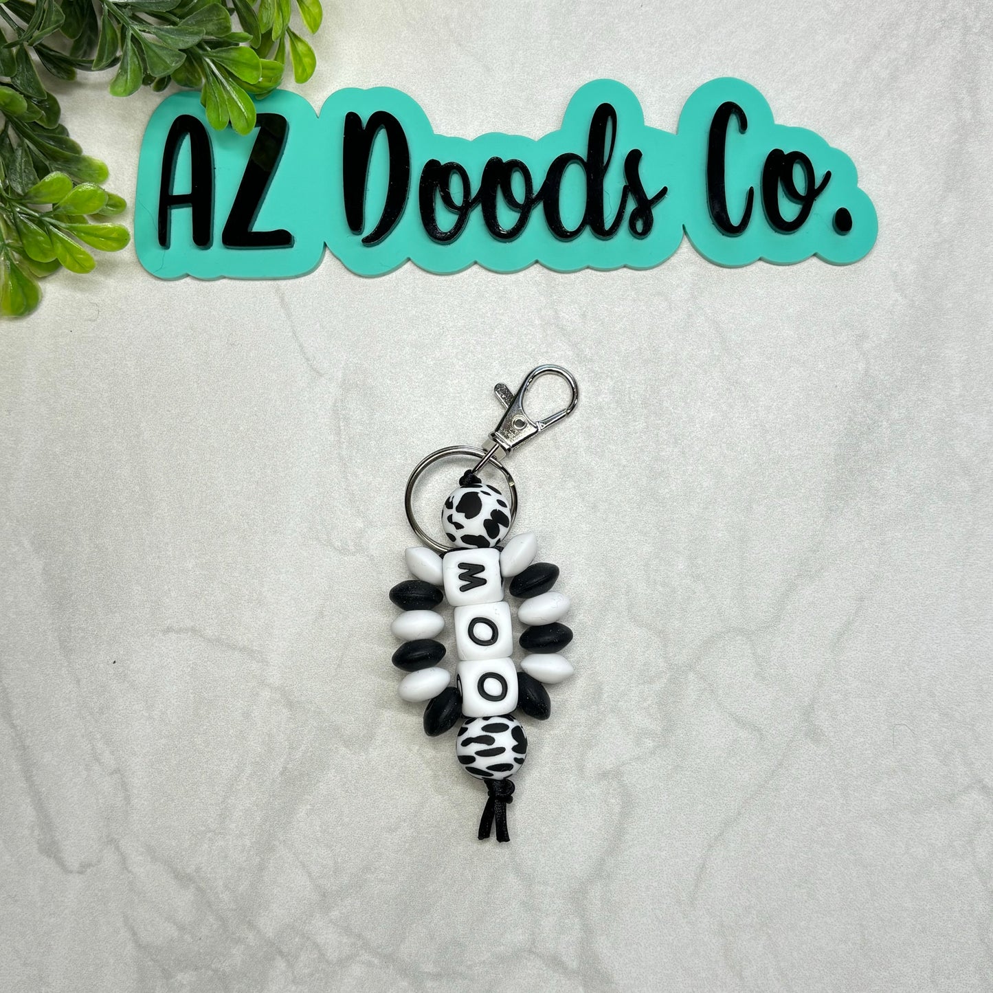 Moo Beaded Keychain