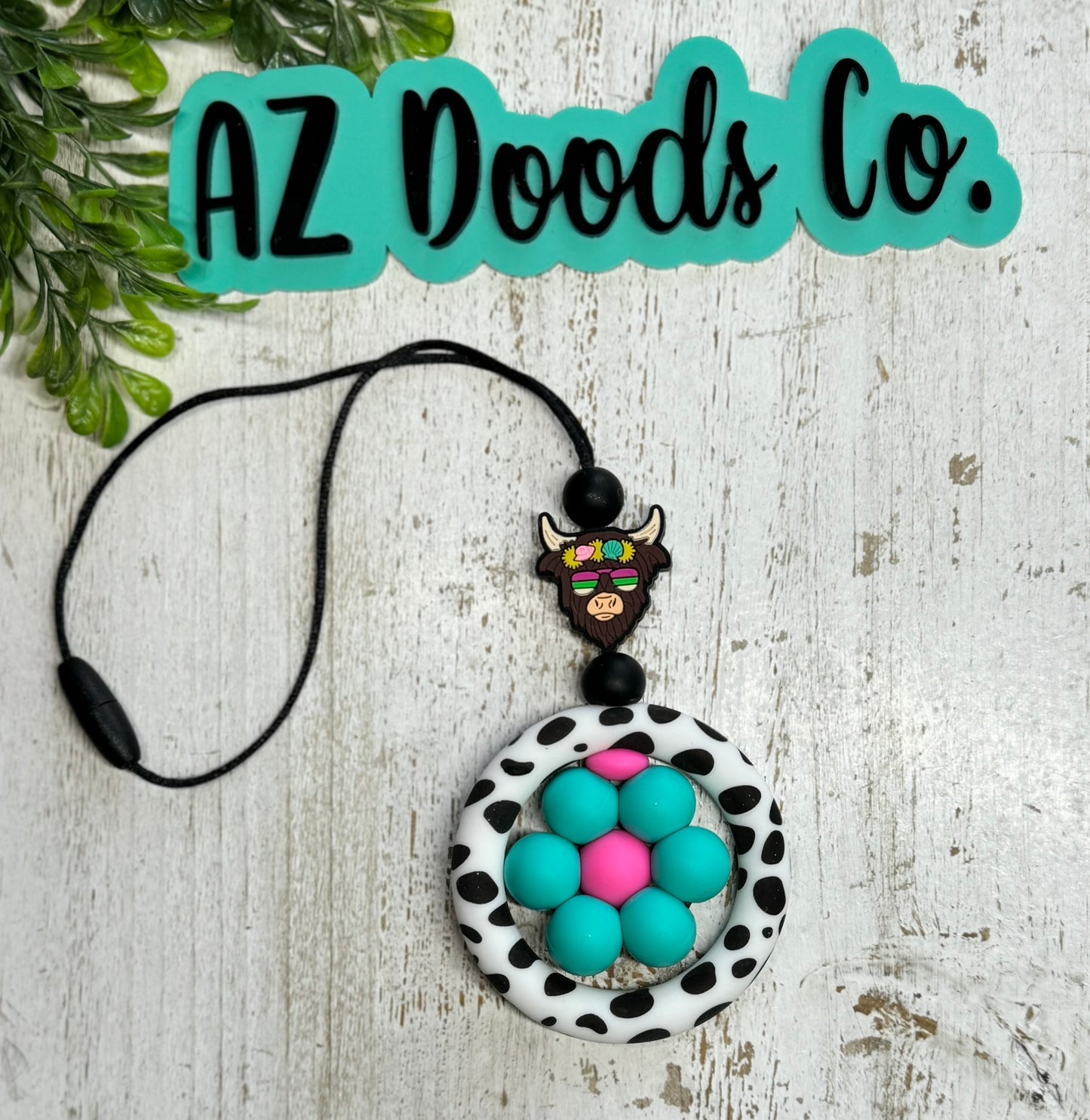 Boho Cow Flower Car Charm