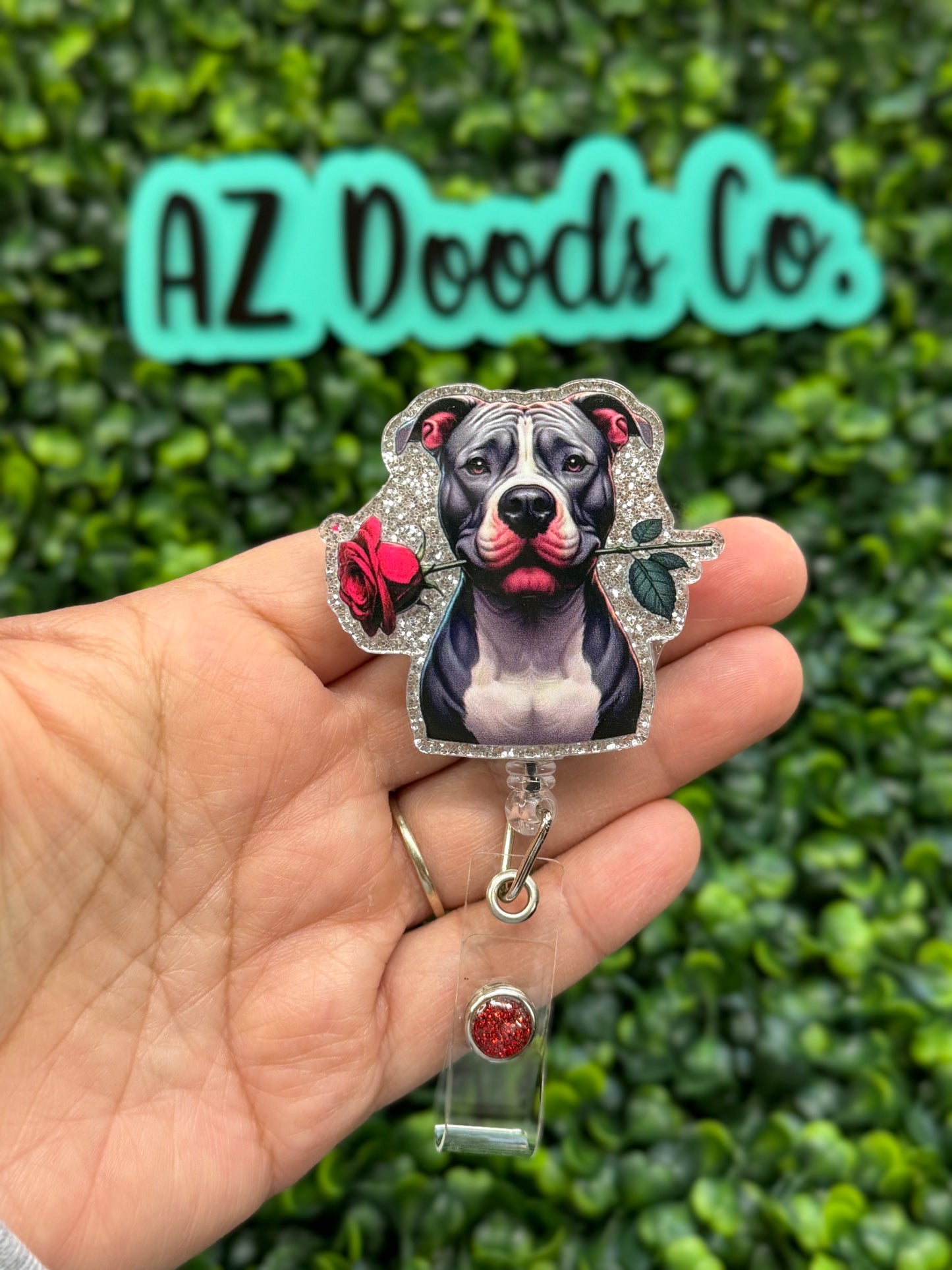 Pretty Pittie Glitter Badge Reel