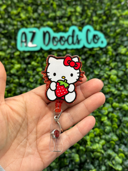 Strawberry Kitty Glitter Badge Reel