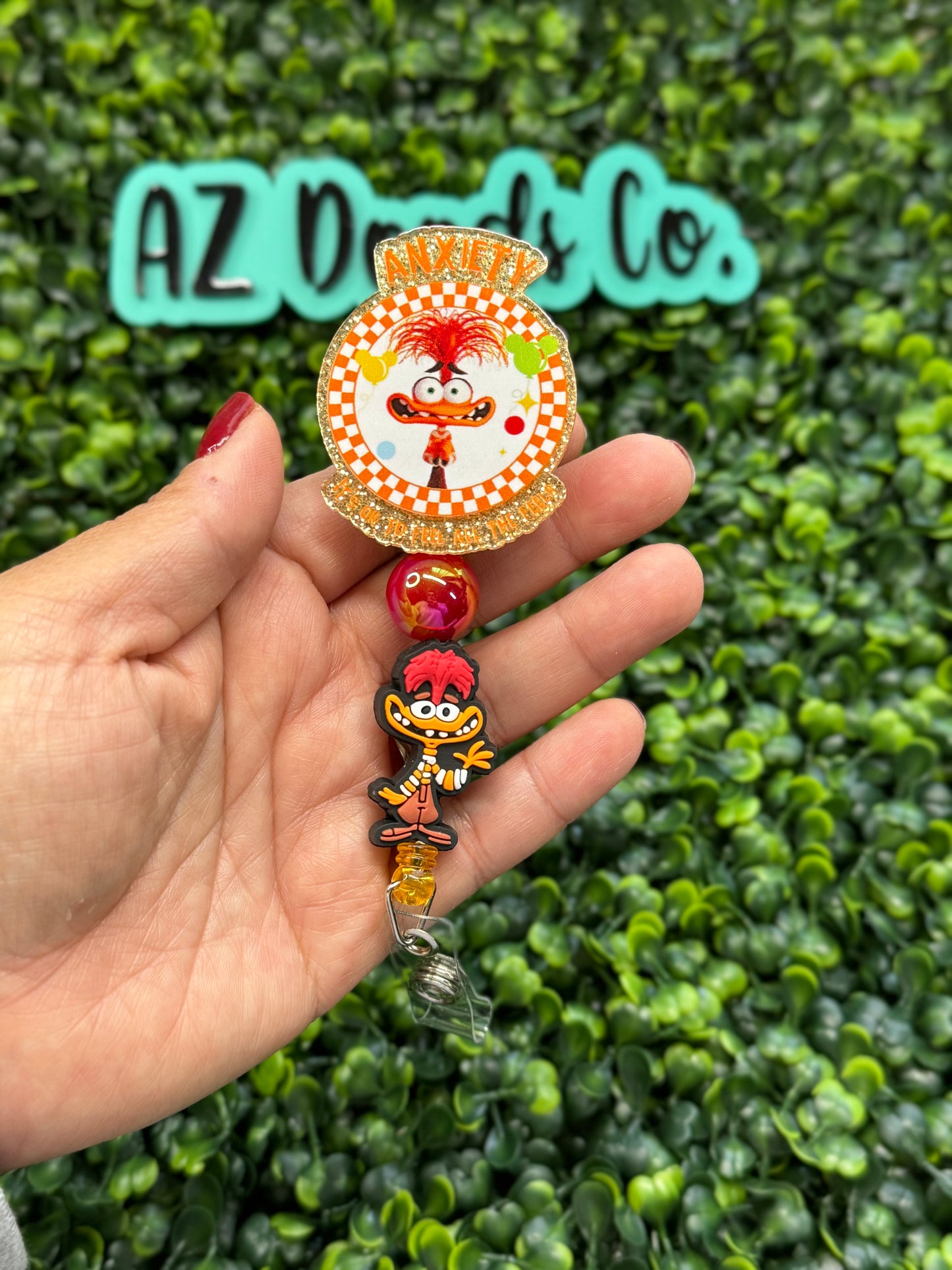 Anxiety Beaded Glitter Badge Reel