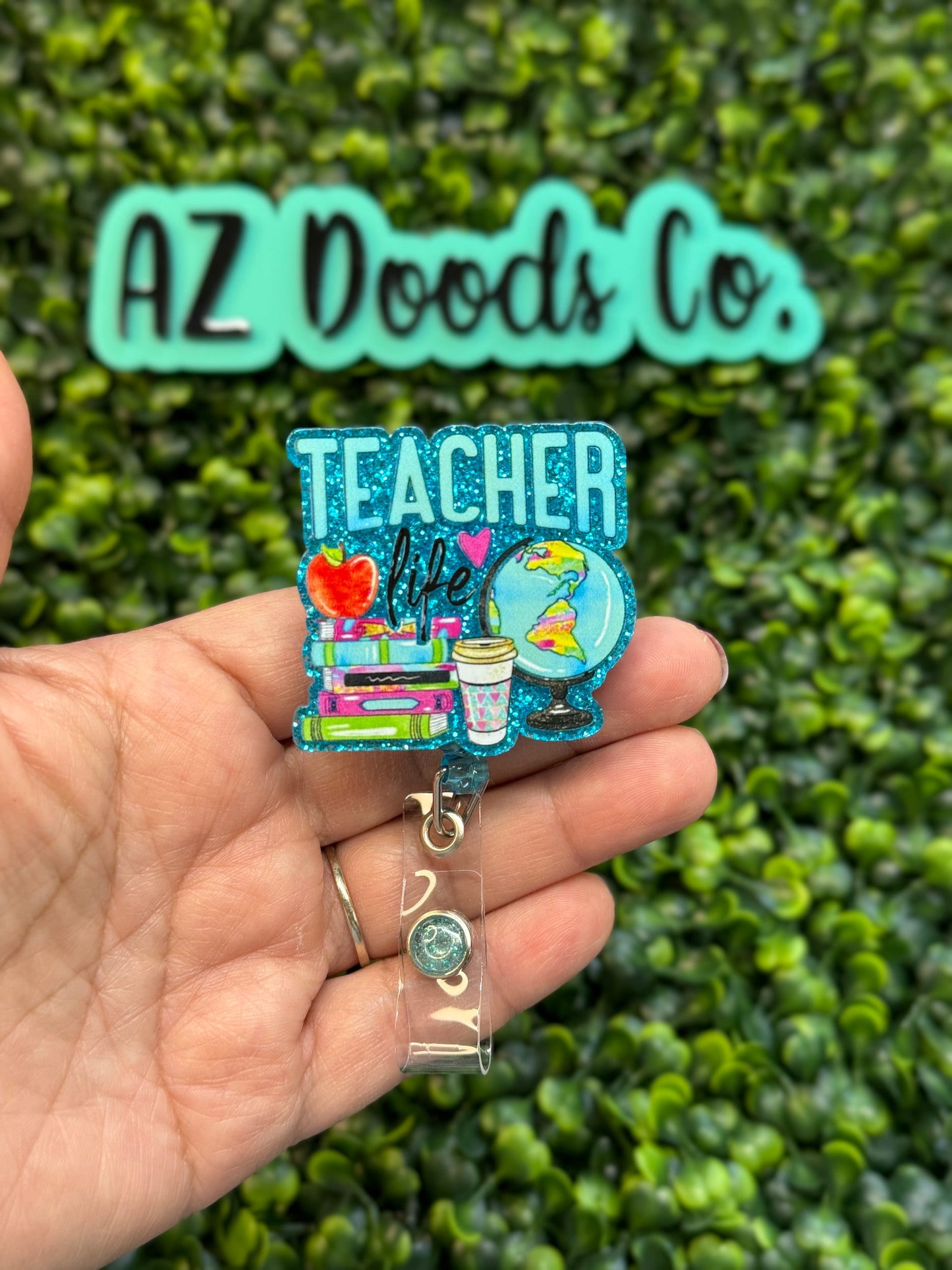 Teacher Life Glitter Badge Reel