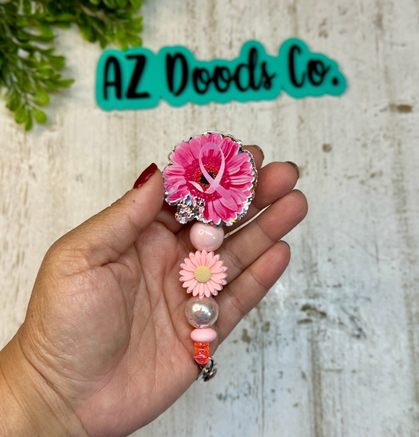 Pink collection Petals of Strength Beaded Badge Reel