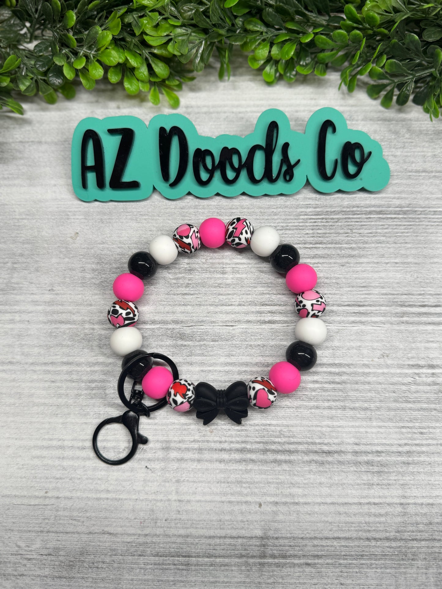 Pink & Black Bow Wristlet