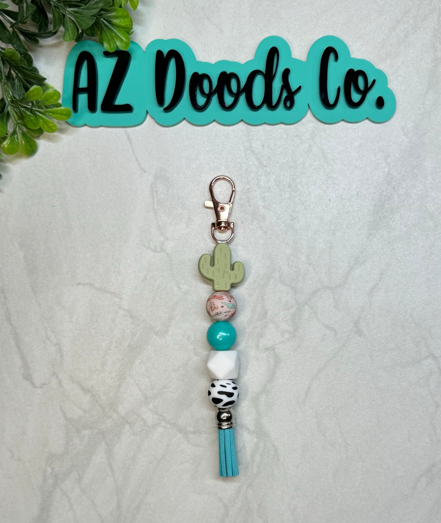 Sassy Cactus And Cowhide Chic Keychain