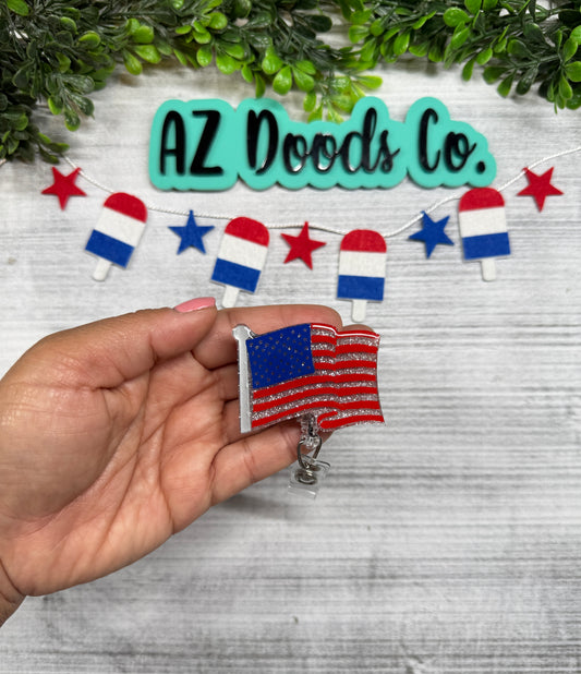American Flag Glitter Badge Reel