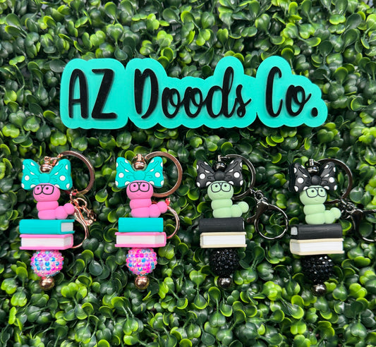 Teacher Theme Keychain Bow Bookworm