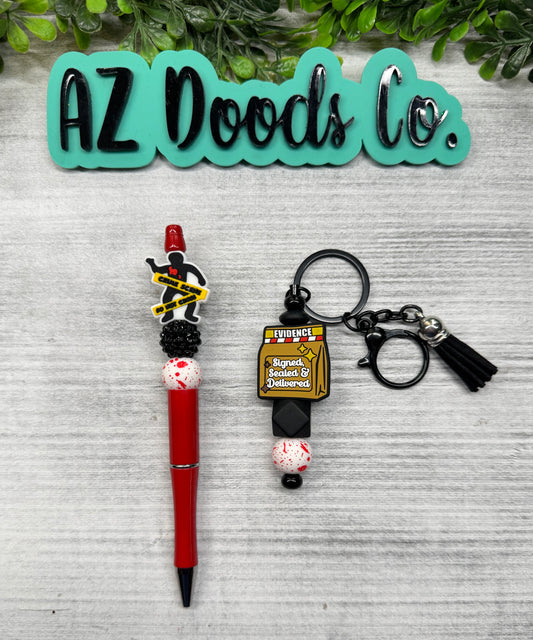 Crime Scene & Evidence Pen & Keychain Set