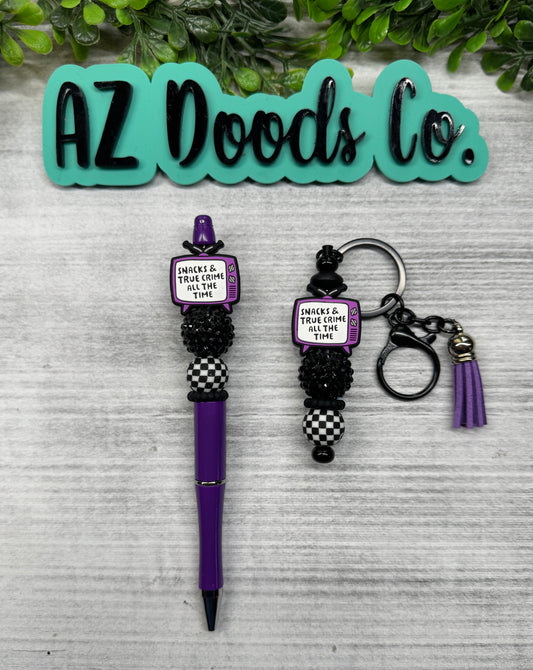 Snacks & True Crime Pen & Keychain Set